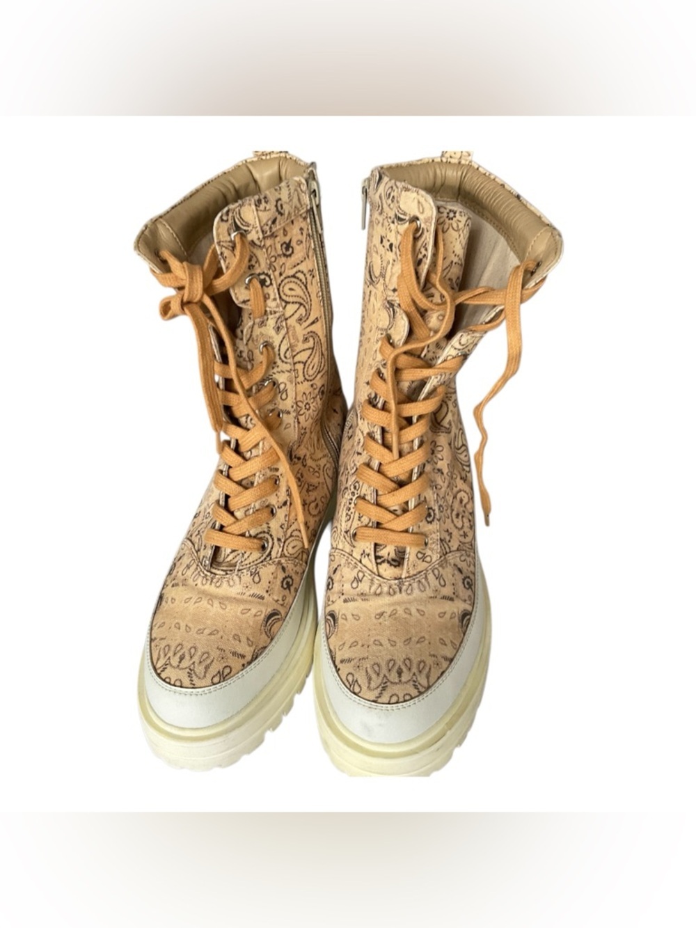 Free People Bandana Print Combat Boots 39 Chunky Lug Sole Lace Up - Picture 2 of 7